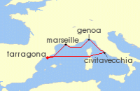 Cruise itinerary map for MSC Cruises 5 Night Mediterranean (135876)