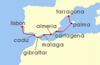 Cruise itinerary map for Windstar Cruises 8 Night Spanish Symphony (131714)
