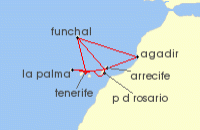 Cruise itinerary map for P & O Cruises 14 Night Canary Islands And Madeira Fly-Cruise (141608)