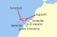 Cruise itinerary map for Costa Cruises 7 Night Canaries & African Atlantic from St. Cruz de Tenerife (141577)