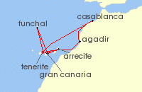 Cruise itinerary map for P & O Cruises 14 Night Canary Islands And Madeira Fly-Cruise (141429)