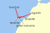 Cruise itinerary map for P & O Cruises 14 Night Canaries Madeira And Morocco Fly-Cruise (139563)