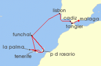 Cruise itinerary map for P & O Cruises 17 Night Christmas In Spain Portugal Canary Islands (128611)