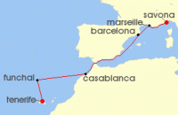 Cruise itinerary map for Costa Cruises 7 Night Mediterranean from St. Cruz de Tenerife (123239)