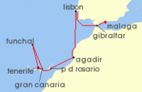 Cruise itinerary map for P & O Cruises 17 Night Christmas In Portugal And Canary Islands (141399)
