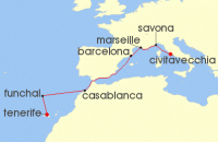 Cruise itinerary map for Costa Cruises 8 Night Mediterranean from St. Cruz de Tenerife (129979)