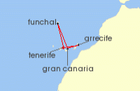Cruise itinerary map for P & O Cruises 7 Night Canary Islands And Madeira Fly-Cruise (85571)