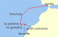 Cruise itinerary map for Windstar Cruises 10 Night The Colorful Canary Islands (131040)