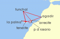 Cruise itinerary map for P & O Cruises 14 Night Canary Islands And Madeira Fly-Cruise (141609)