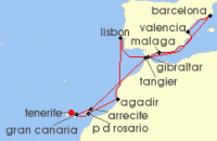 Cruise itinerary map for P & O Cruises 21 Night Christmas And New Year Canary Islands (141398)