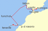 Cruise itinerary map for P & O Cruises 10 Night Christmas In Spain And Canary Islands (128612)