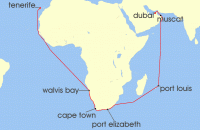 Cruise itinerary map for Costa Cruises 30 Night Ocean Cruises from St. Cruz de Tenerife (122434)