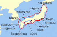 Cruise itinerary map for Princess Cruises 20 Night Grand Circle Japan (137523)