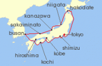 Cruise itinerary map for Oceania Cruises 11 Night Tales of the Orient Tokyo to Tokyo (138575)