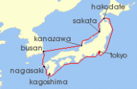 Cruise itinerary map for Princess Cruises 10 Night Circle Japan (137534)