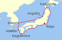 Cruise itinerary map for Princess Cruises 9 Night Circle Japan (137519)