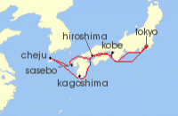Cruise itinerary map for MSC Cruises 10 Night Asia (133320)