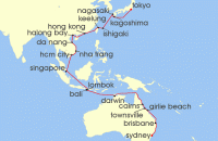 Cruise itinerary map for Princess Cruises 37 Night Circle Pacific Liner - Tokyo to Sydney (141145)