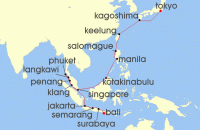 Cruise itinerary map for Regent Seven Seas Cruises 24 Night Savor The South Seas Tokyo To Bali (Benoa) (142421)