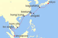 Cruise itinerary map for Regent Seven Seas Cruises 14 Night Pretty In Pink Spring Tokyo To Singapore (136033)