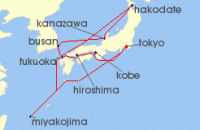 Cruise itinerary map for Silversea Cruises 14 Night Tokyo To Tokyo (129453)