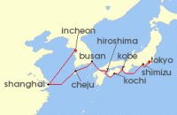 Cruise itinerary map for Silversea Cruises 14 Night Tokyo To Incheon (Seoul) (140314)