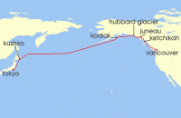 Cruise itinerary map for Holland America Line 15 Night North Pacific Crossing (139398)