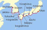 Cruise itinerary map for Azamara Cruises 14 Night Cruise Japan Intensive Cruise: Tokyo, Kobe & Nagasaki (129322)