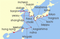 Cruise itinerary map for Azamara Cruises 29 Night Cruise Asia Cruise: Japan, China & South Korea (129887)