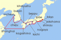 Cruise itinerary map for Oceania Cruises 14 Night Autumn in Asia Tokyo to Tokyo (138576)