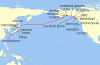 Cruise itinerary map for Azamara Cruises 25 Night Cruise Japan & Alaska Transpacific Cruise: Tokyo, Kodiak & Victoria (134385)