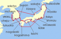 Cruise itinerary map for Holland America Line 28 Night Circle Japan & South Korea Discovery (129990)