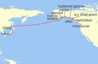Cruise itinerary map for Viking Cruises 22 Night North Pacific Passage (127221)