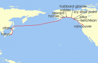 Cruise itinerary map for Viking Cruises 22 Night North Pacific Passage (137946)