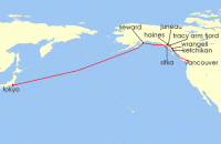 Cruise itinerary map for Windstar Cruises 23 Night Star Collector: Alaska Discovery & Pacific Crossing (138227)