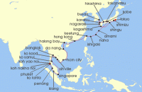 Cruise itinerary map for Windstar Cruises 41 Night Star Collector: Grand Asia Explorer (131071)