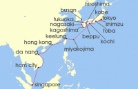 Cruise itinerary map for Seabourn 26 Night Japan, Taiwan, Southeast Asia (132929)