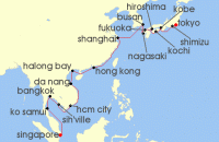 Cruise itinerary map for Holland America Line 28 Night Japan, South Korea & Far East Discovery (139379)