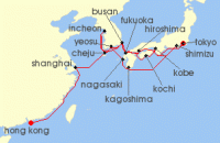 Cruise itinerary map for Holland America Line 29 Night Japan, South Korea & China Discovery (129991)