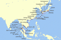 Cruise itinerary map for Windstar Cruises 41 Night Star Collector: Grand Asia Explorer (141163)