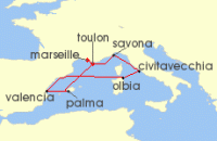 Cruise itinerary map for Costa Cruises 7 Night Mediterranean from Toulon-La Seyne-sur-Mer (132678)