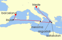 Cruise itinerary map for Cunard Line 7 Night Greece (140408)