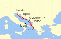Cruise itinerary map for Costa Cruises 7 Night Mediterranean from Trieste (129800)