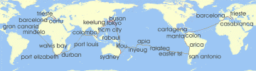 Cruise itinerary map for Costa Cruises 141 Night World Tour from Trieste (128738)