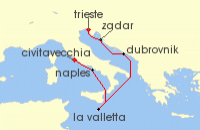 Cruise itinerary map for Cunard Line 7 Night Italy And Adriatic (118610)