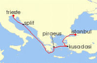 Cruise itinerary map for MSC Cruises 5 Night Mediterranean (135861)