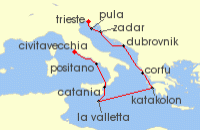 Cruise itinerary map for Oceania Cruises 10 Night Around the Boot Trieste to Rome (126863)