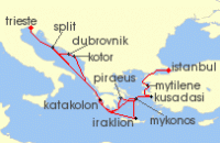 Cruise itinerary map for Regent Seven Seas Cruises 17 Night Ancient & Historic Shores Trieste To Istanbul (123515)