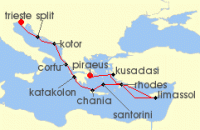 Cruise itinerary map for Princess Cruises 11 Night Mediterranean with Greek Isles & Adriatic (135292)