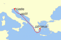 Cruise itinerary map for MSC Cruises 3 Night Mediterranean (135862)